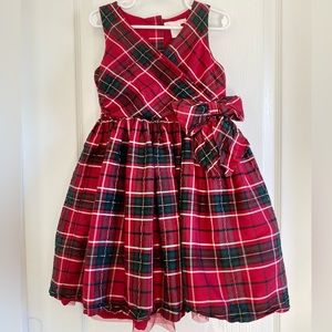 Janie and Jack Girls Silk Holiday Plaid Red Dress with side bow size 5